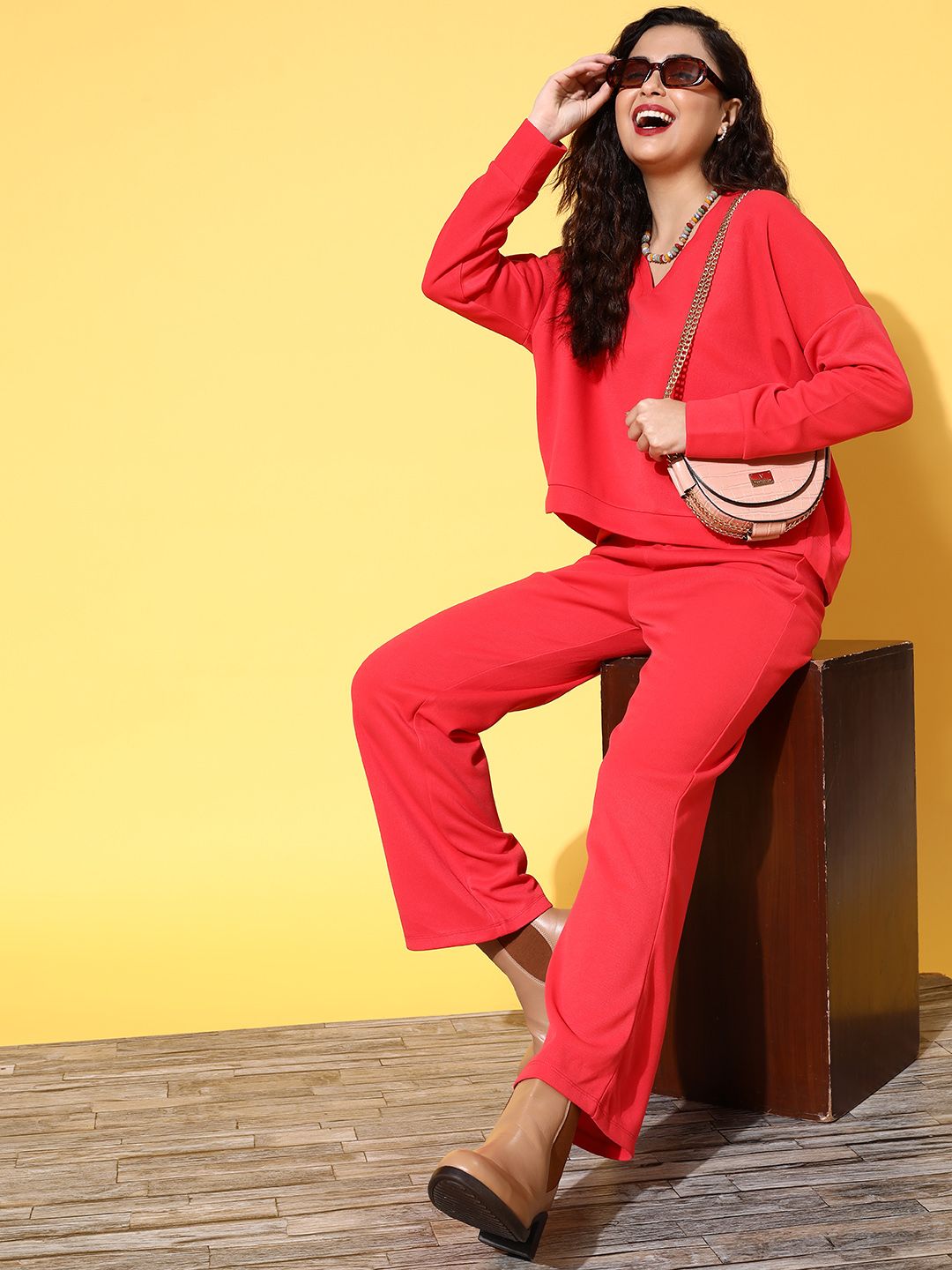 SASSAFRAS Women Red Oversized Long Sleeves Top Price in India