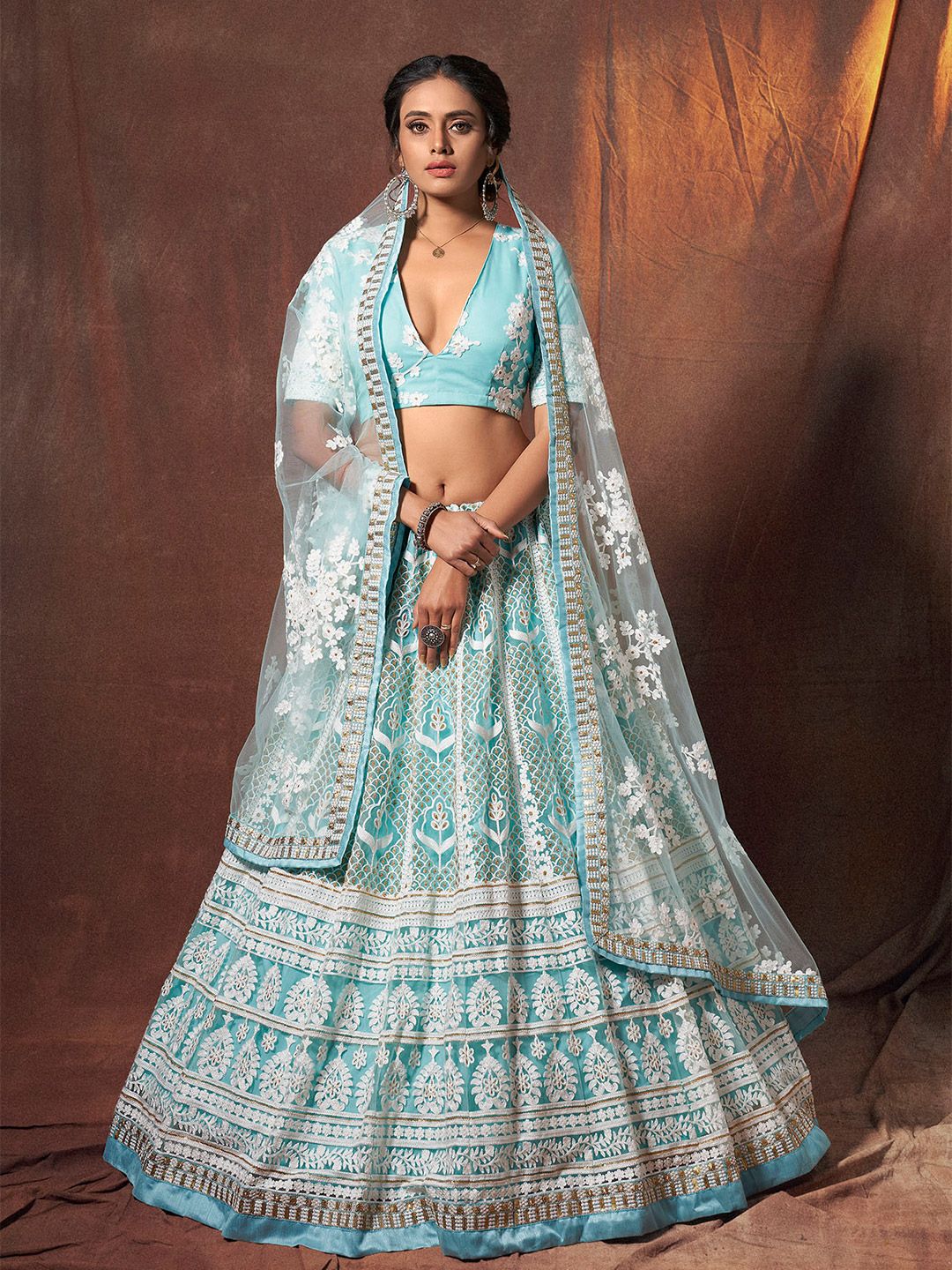 DRESSTIVE Women Blue Embroidered Semi-Stitched Lehenga & Unstitched Blouse With Dupatta Price in India