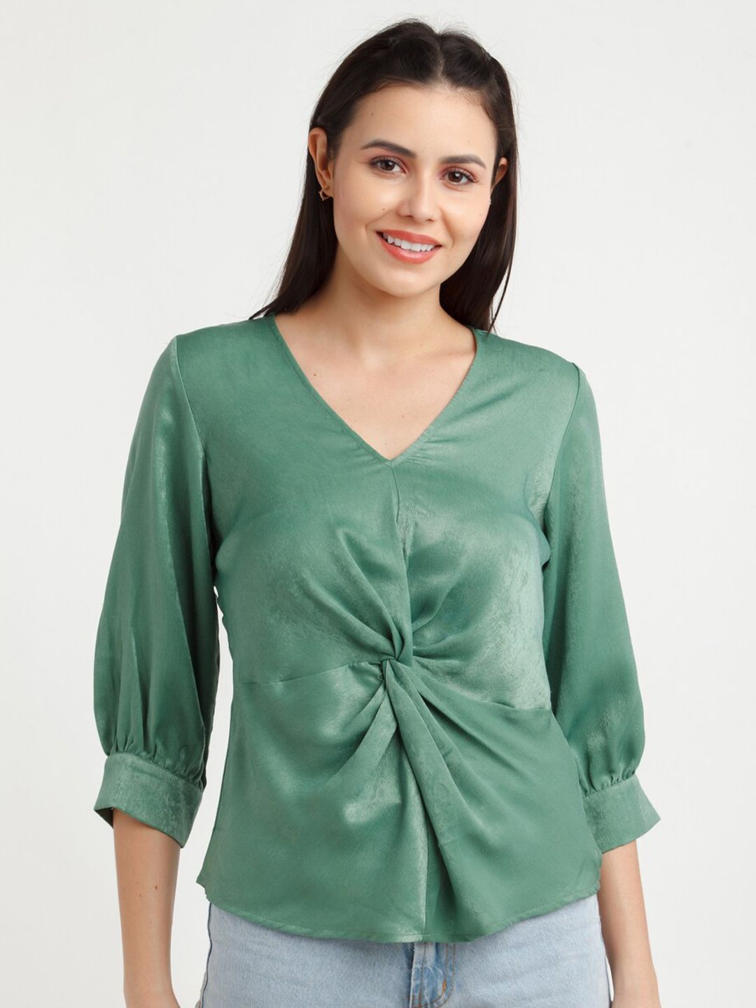 Zink London Women Green Twisted Top Price in India