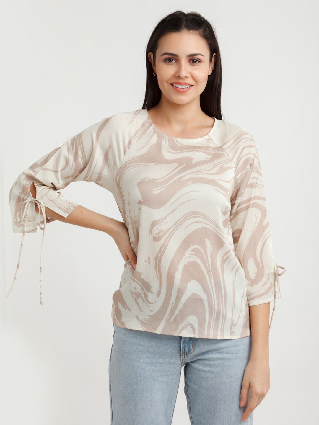 Zink London Beige & Pink Tie and Dye Top Price in India