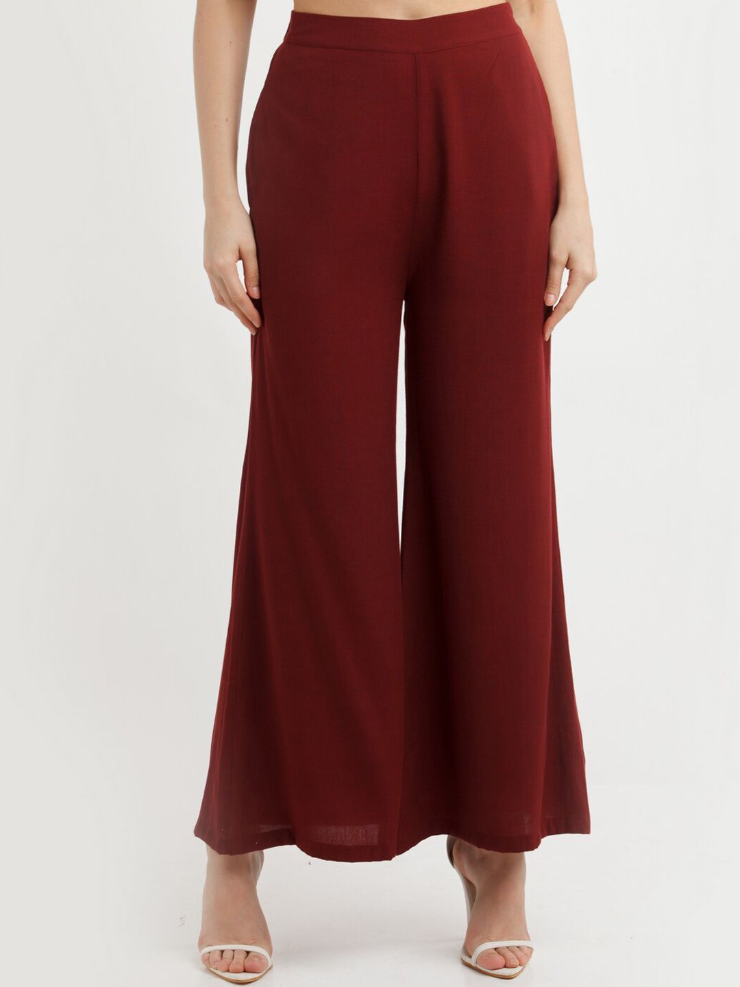 Zink London Women Maroon High-Rise Trousers Price in India