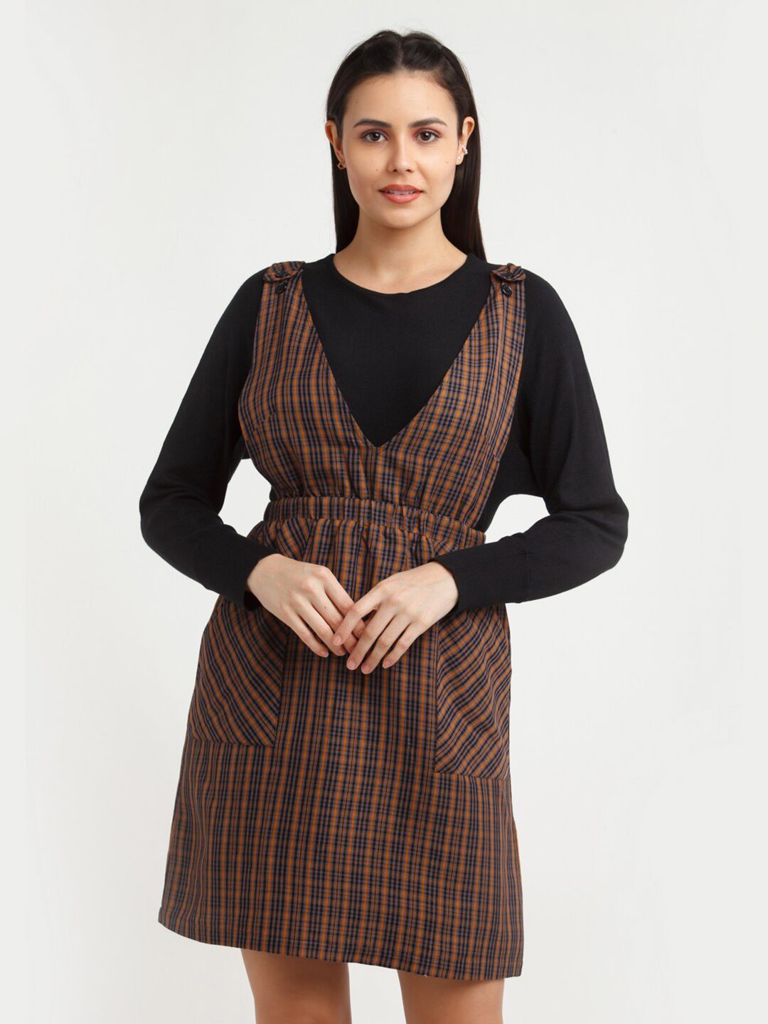 Zink London Black Striped Pinafore Dress Price in India