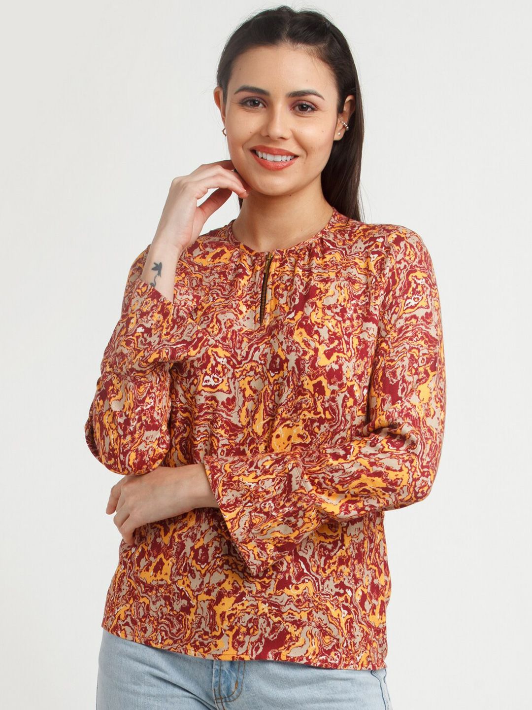 Zink London Red Floral Print Top Price in India