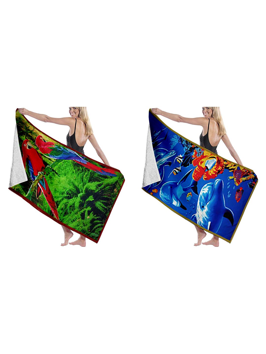 Lushomes Blue & Green 2 Pieces Printed 210 GSM Beach Towels