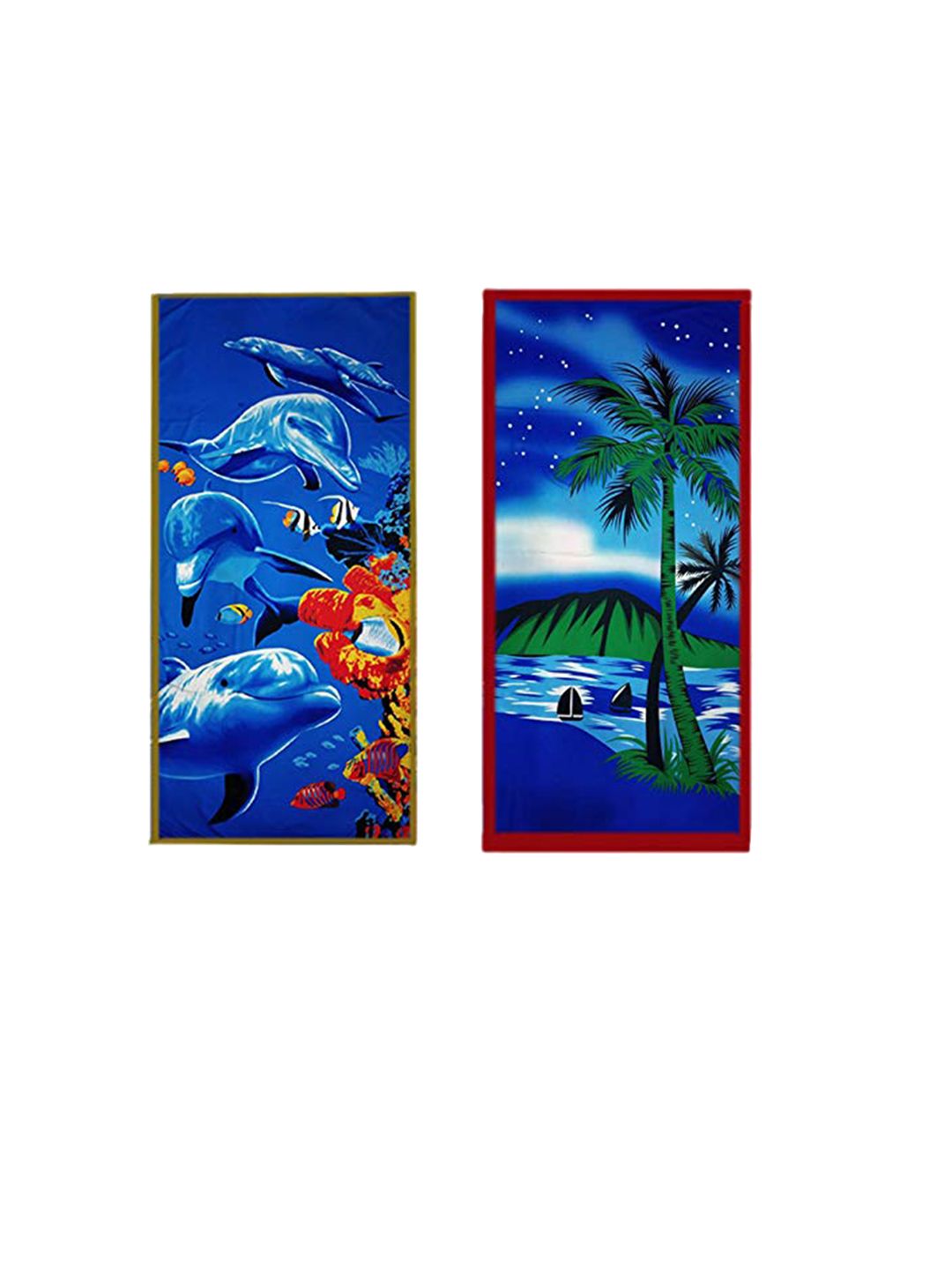 Lushomes Blue Set Of 2 Printed 210 GSM Beach Towels