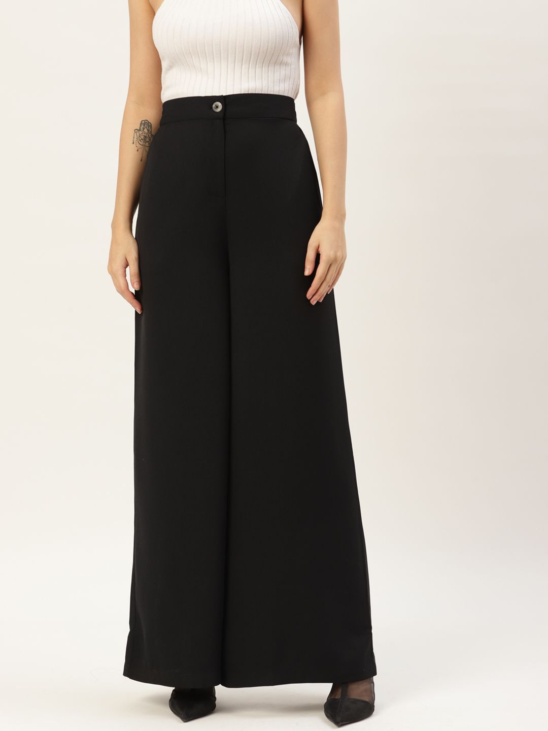 Rue Collection Women Black Solid High-Rise Parallel Trousers Price in India