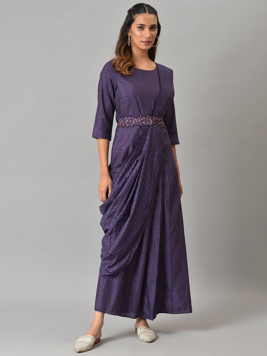 W Purple Printed Ethnic Maxi Dress Price in India