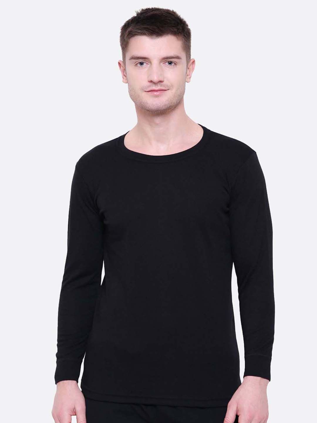 Bodycare Men Black Solid Cotton Thermal Tops