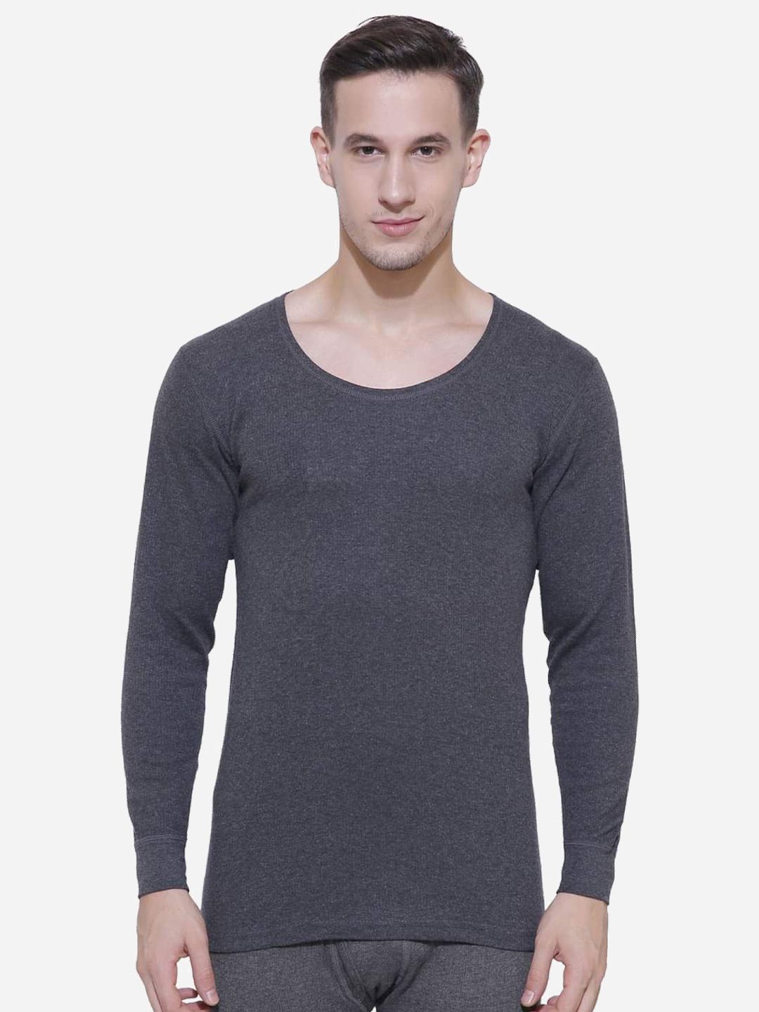 Bodycare Men Charcoal-Coloured  Solid Cotton Thermal Tops