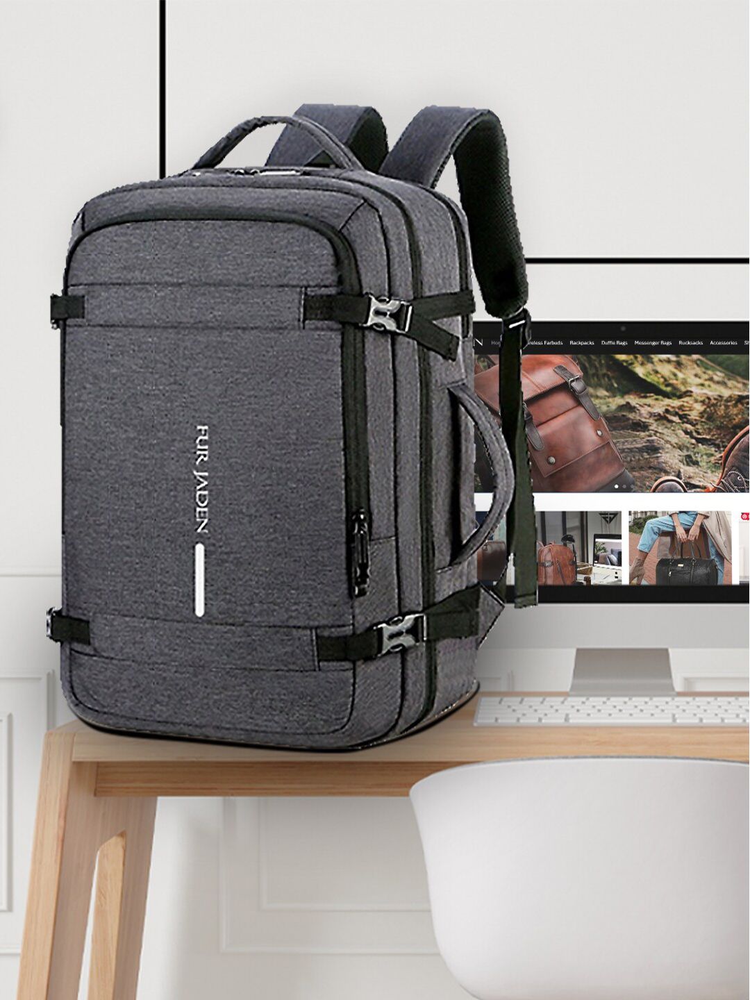 Buy FUR JADEN Unisex Grey & Black Solid Backpack - 38L - Backpacks