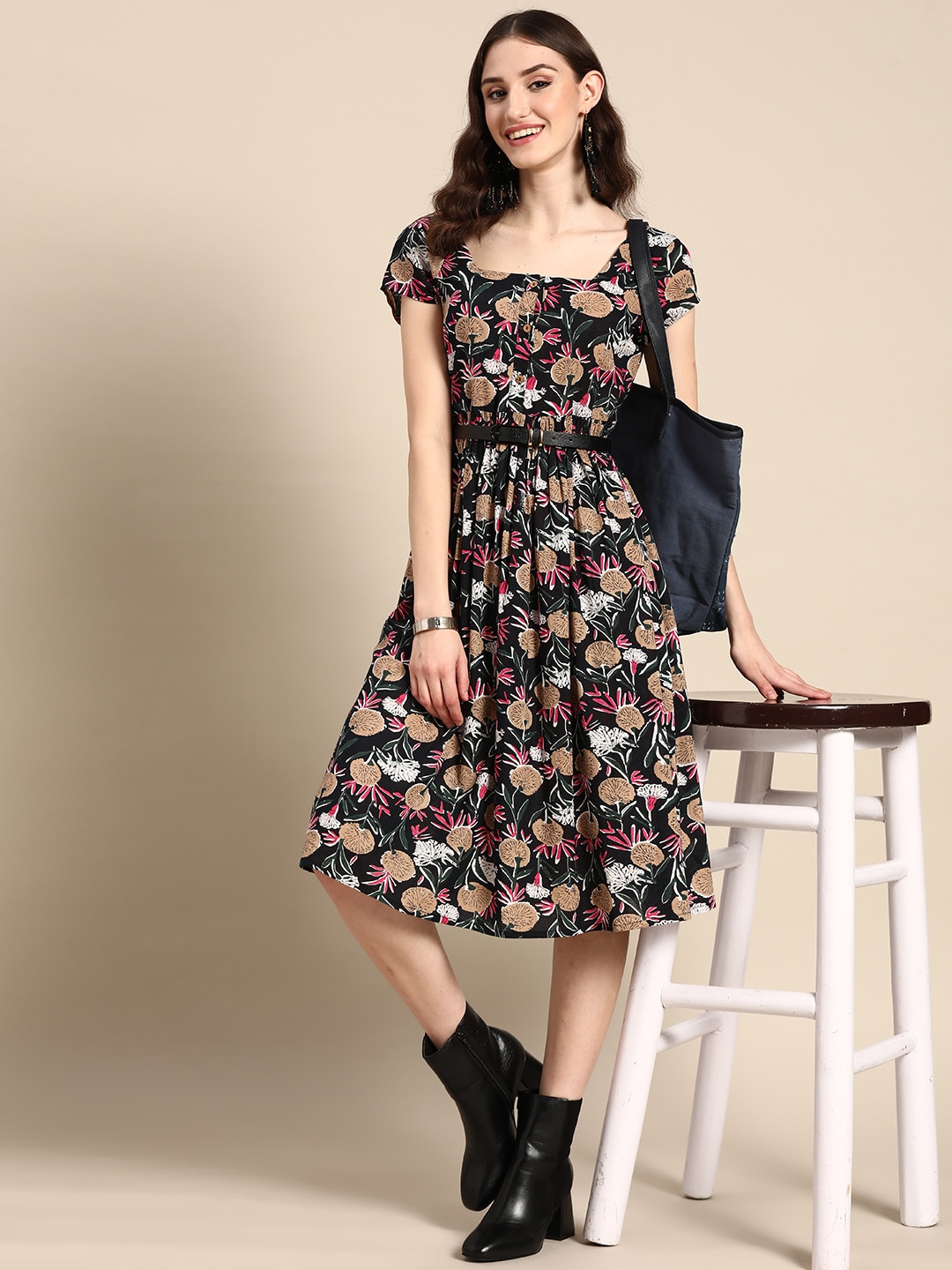 Sangria Floral Printed Fit & Flare Dress Price in India