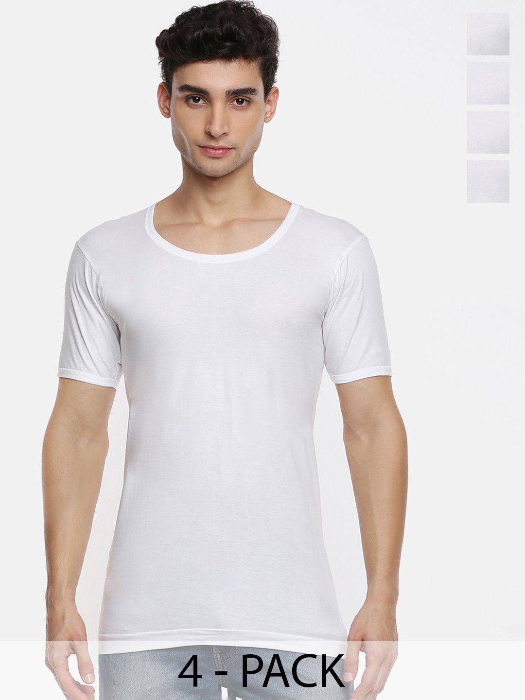 Ramraj Pack of 4 Men White Round Neck Half Sleeve Cotton Innerwear Vest
