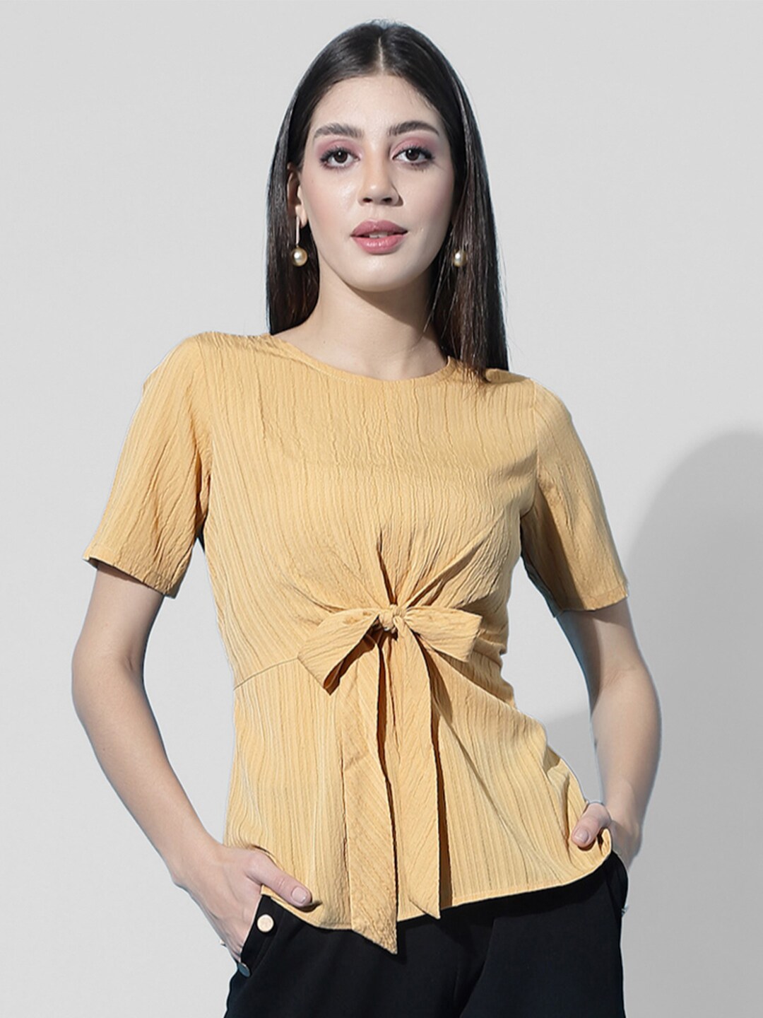 Selvia Women Yellow Solid Top Price in India