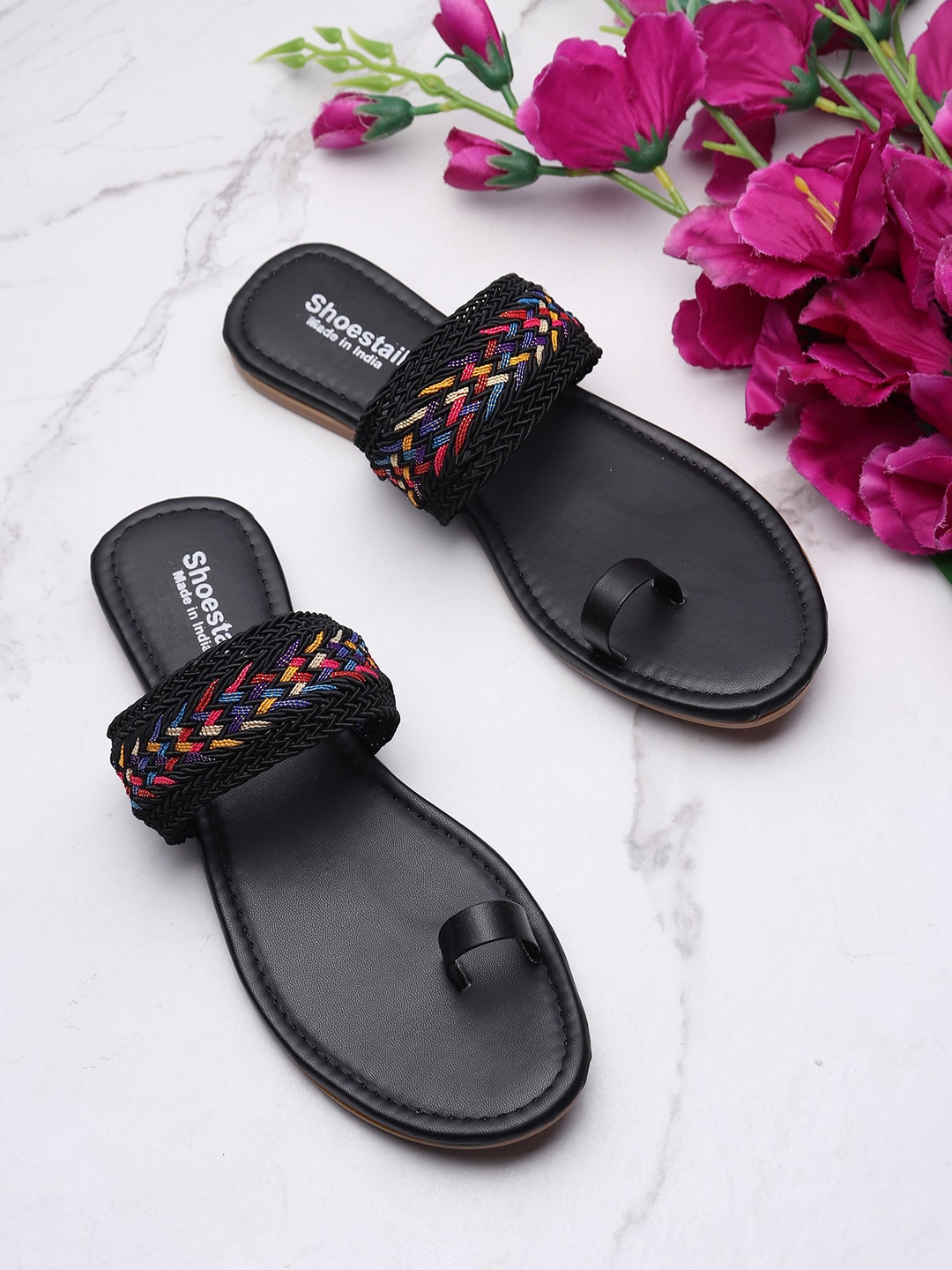 Shoestail Women Black Embellished One Toe Flats Price in India
