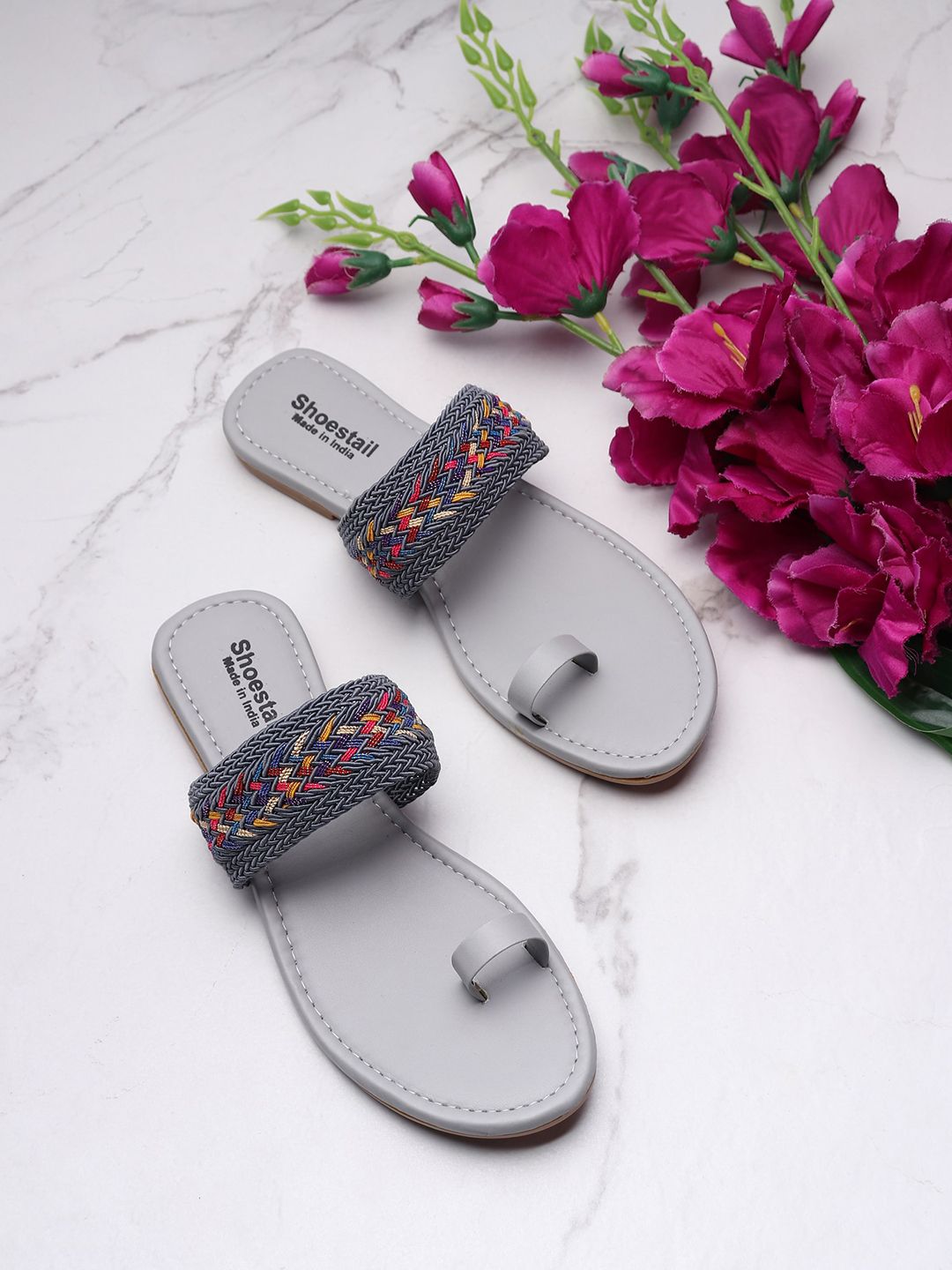 Shoestail Women Grey Embellished One Toe Flats Price in India