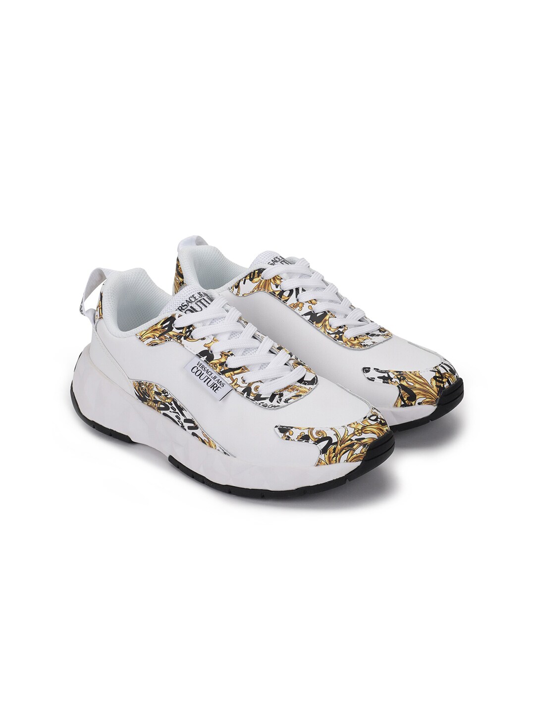 Versace Jeans Couture Women White Printed Leather Sneakers Price in India