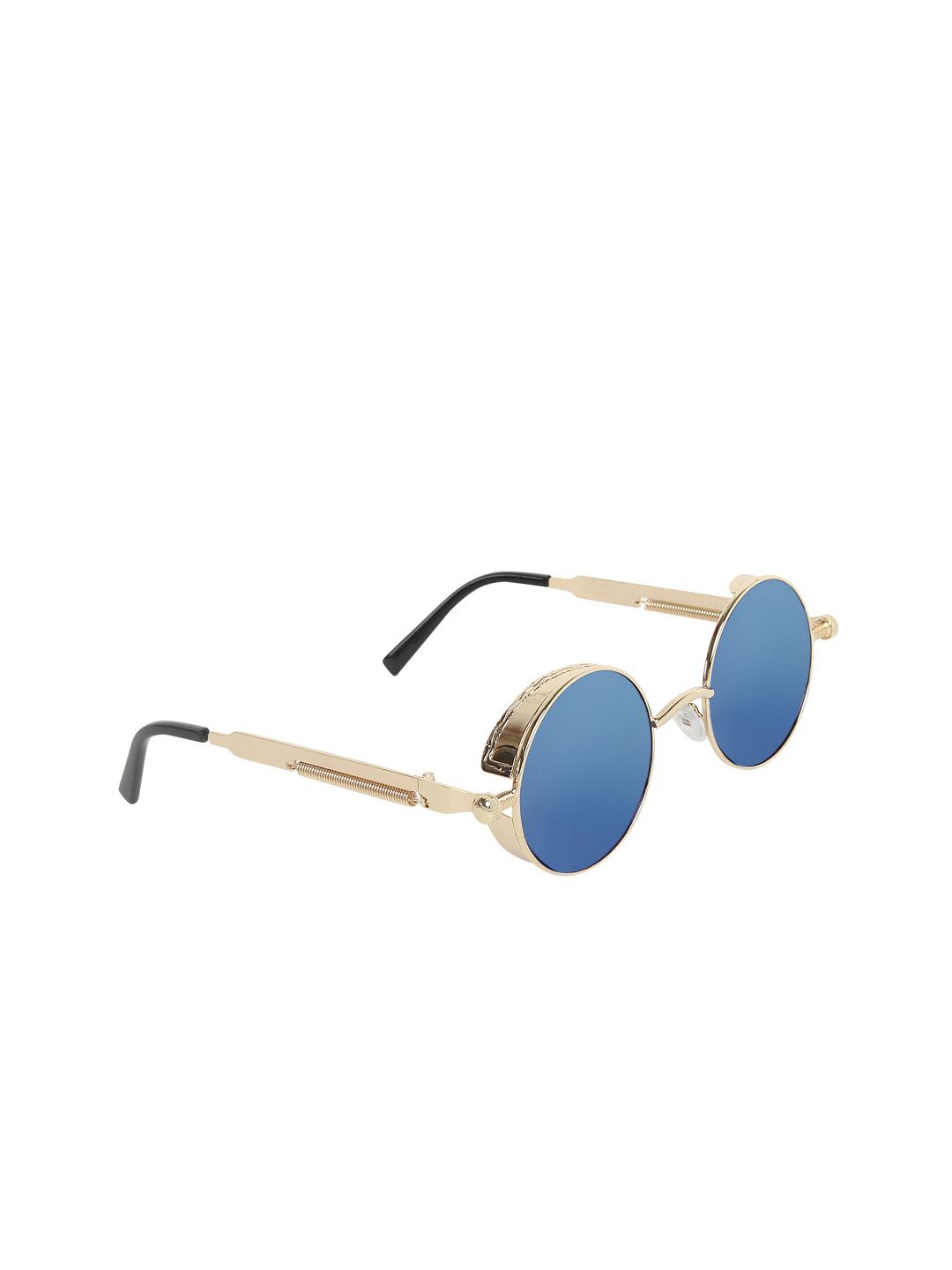 GARTH Unisex Blue Lens & Gold-Toned Round Sunglasses with UV Protected Lens