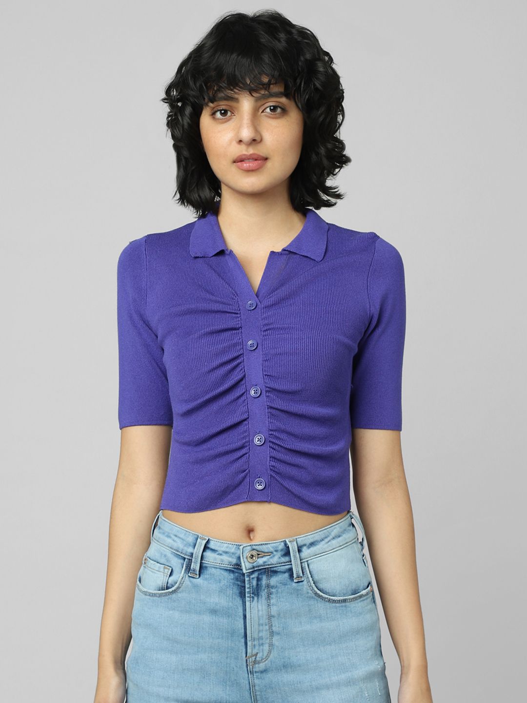 ONLY Blue Shirt Style Crop Top Price in India