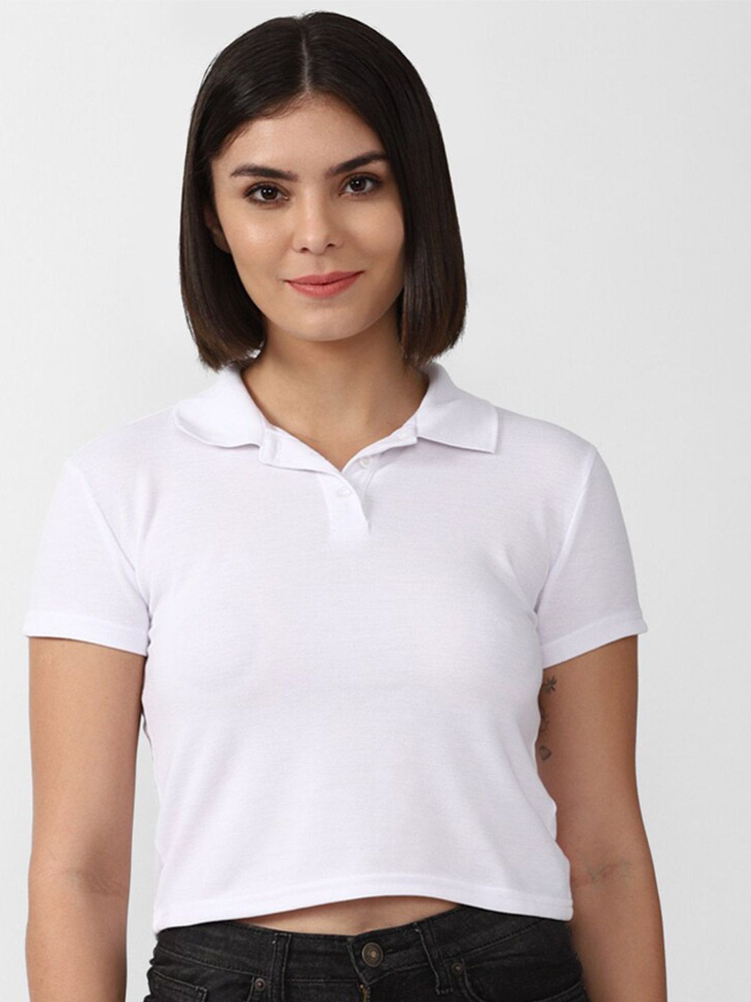 FOREVER 21 White Shirt Style Crop Top Price in India