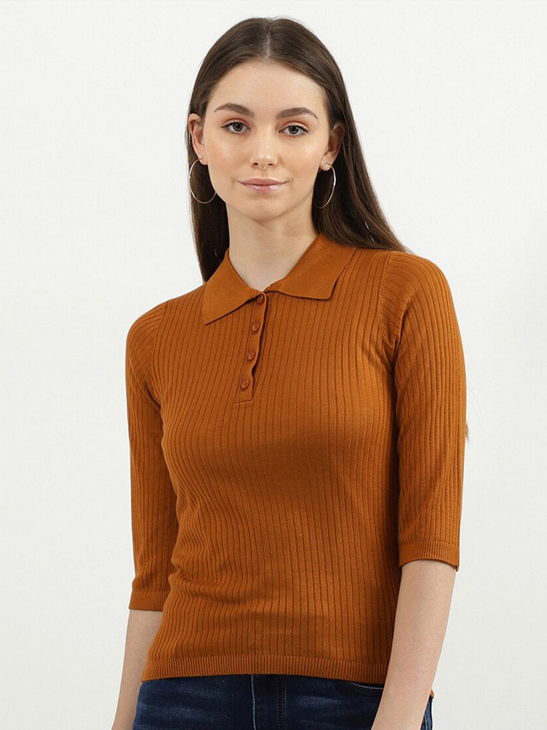 United Colors of Benetton Women Brown Self Design Top Price in India