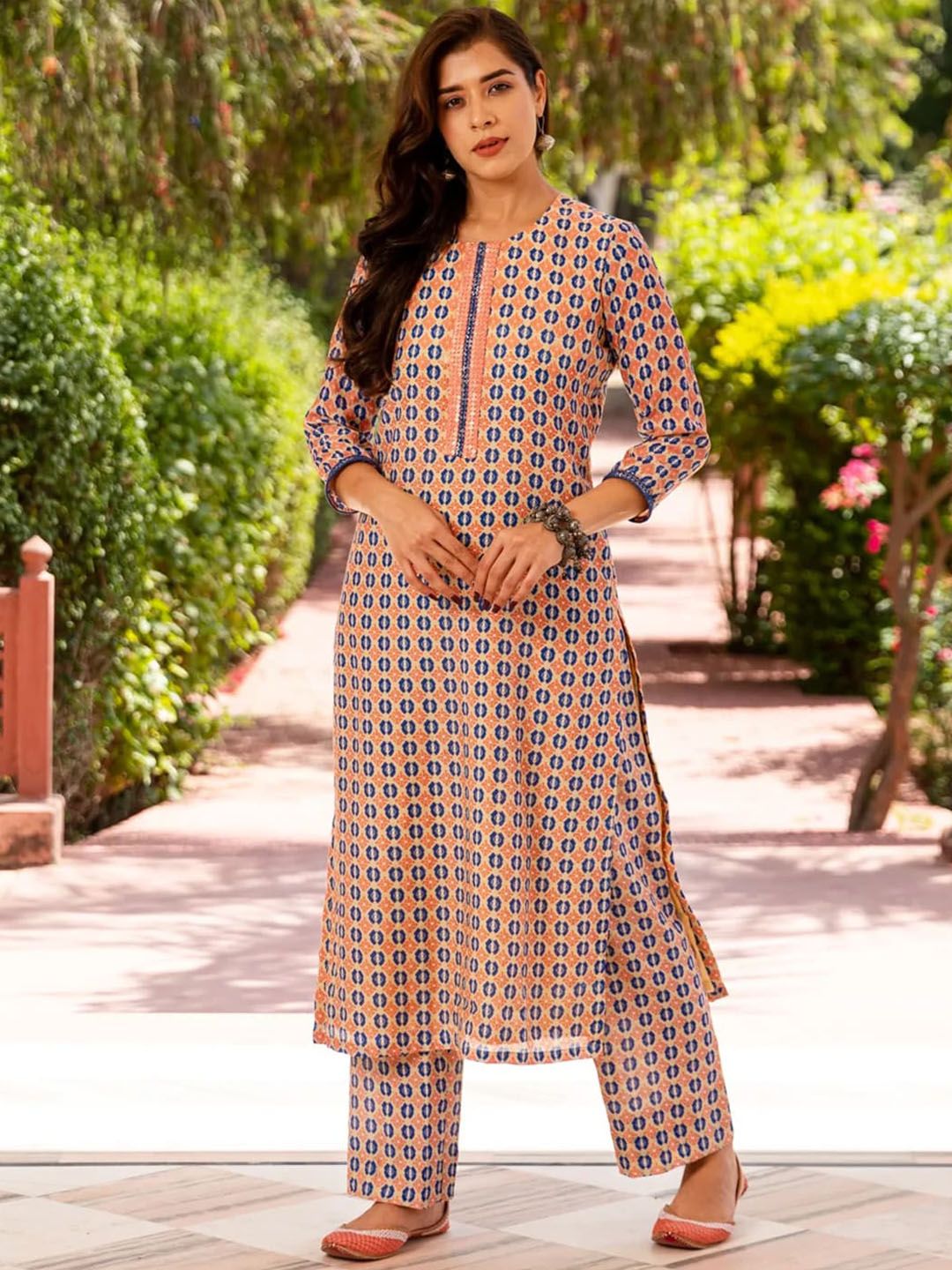 Ambraee Women Coral Printed Kurta with Trousers Price in India