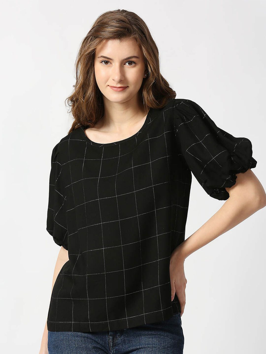 Pepe Jeans Women Black Checked Top Price in India