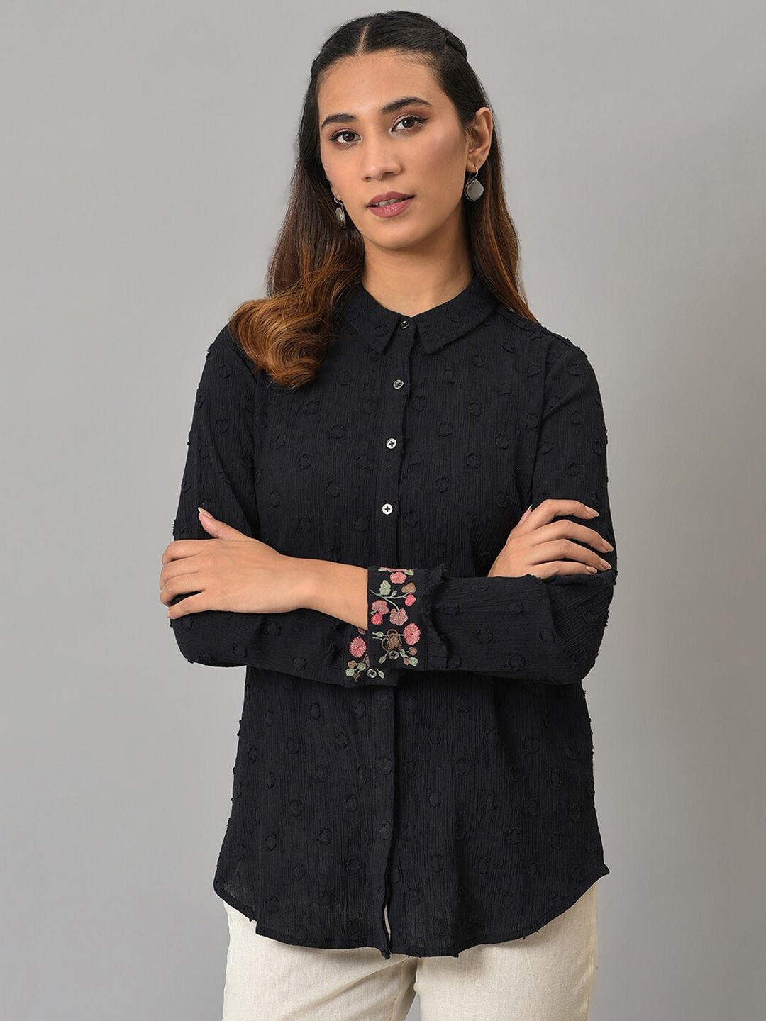 W Black Print Shirt Style Top Price in India