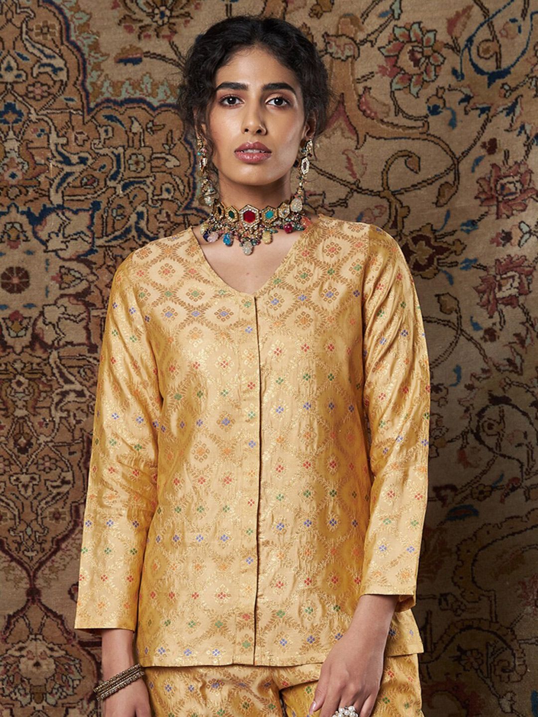 Shae by SASSAFRAS Gold-Toned Print Top Price in India