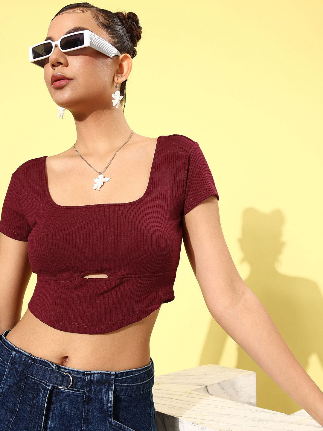 4WRD by Dressberry Royal Maroon  Ribbed 90's Hollaback Casually Corset Crop Top Price in India