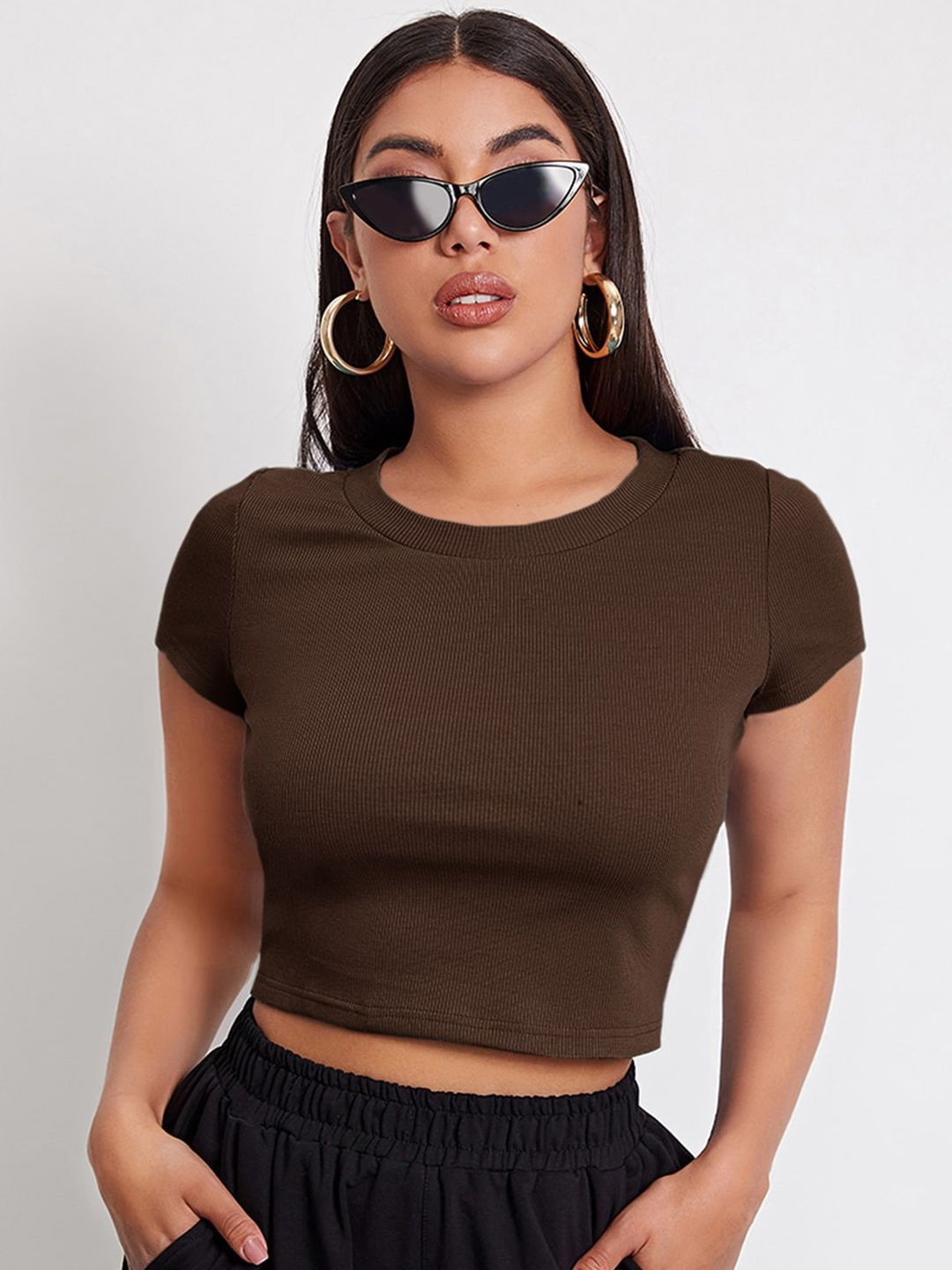 AAHWAN Women Solid Crop Top Price in India