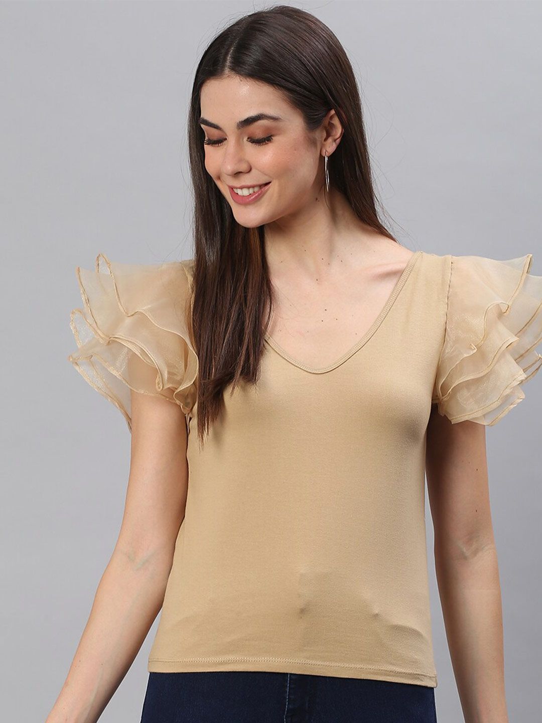 SCORPIUS Women Gold-Toned Solid Top Price in India