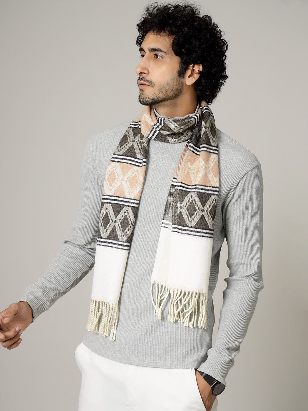 HANDICRAFT PALACE Men Orange & White Printed Mufflers