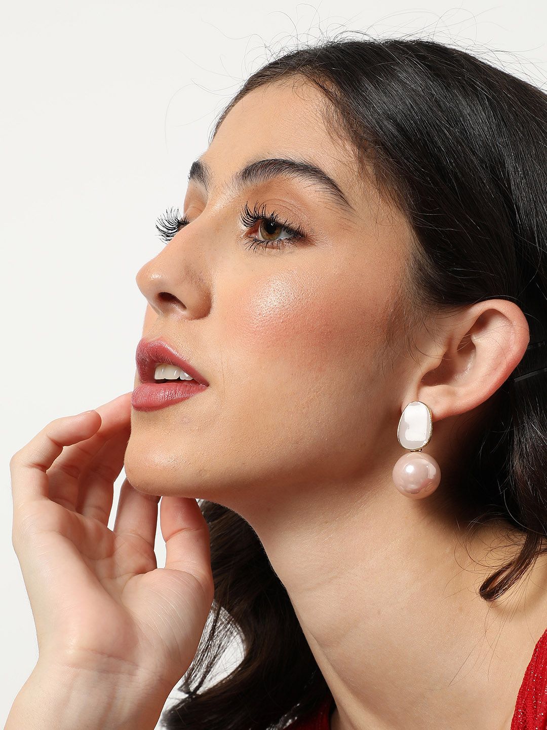 SOHI Pink & Gold-Toned Circular Drop Earrings