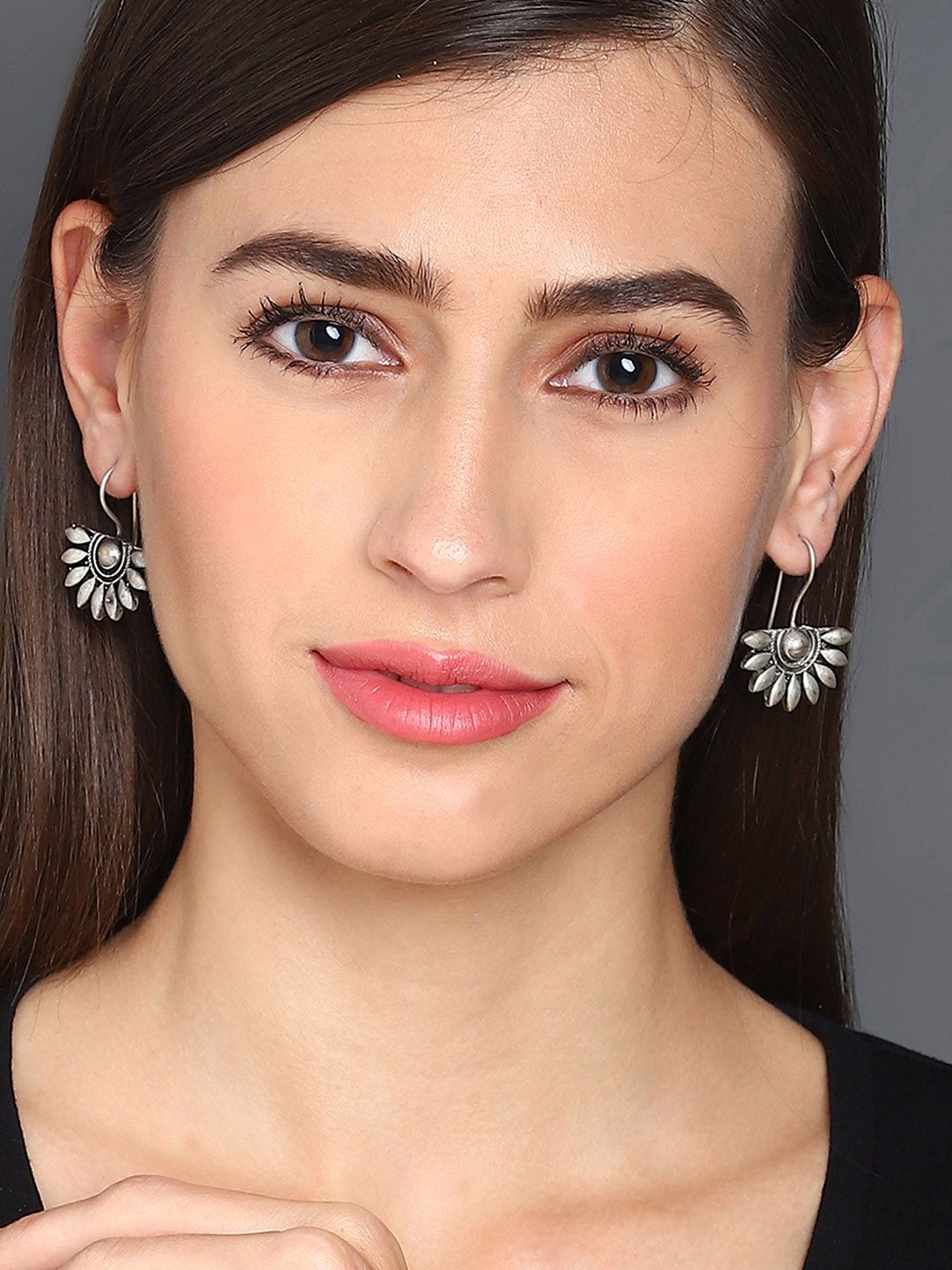 SOHI Silver-Plated Floral Drop Earrings