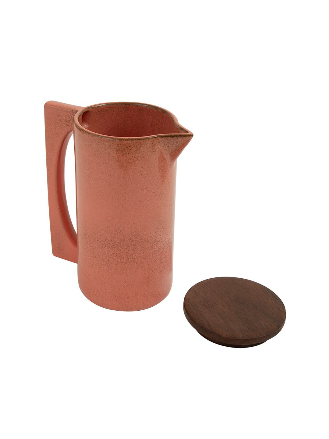 Buy ellementry Peach-Coloured Ceramic Jug With Wooden Lid - Water