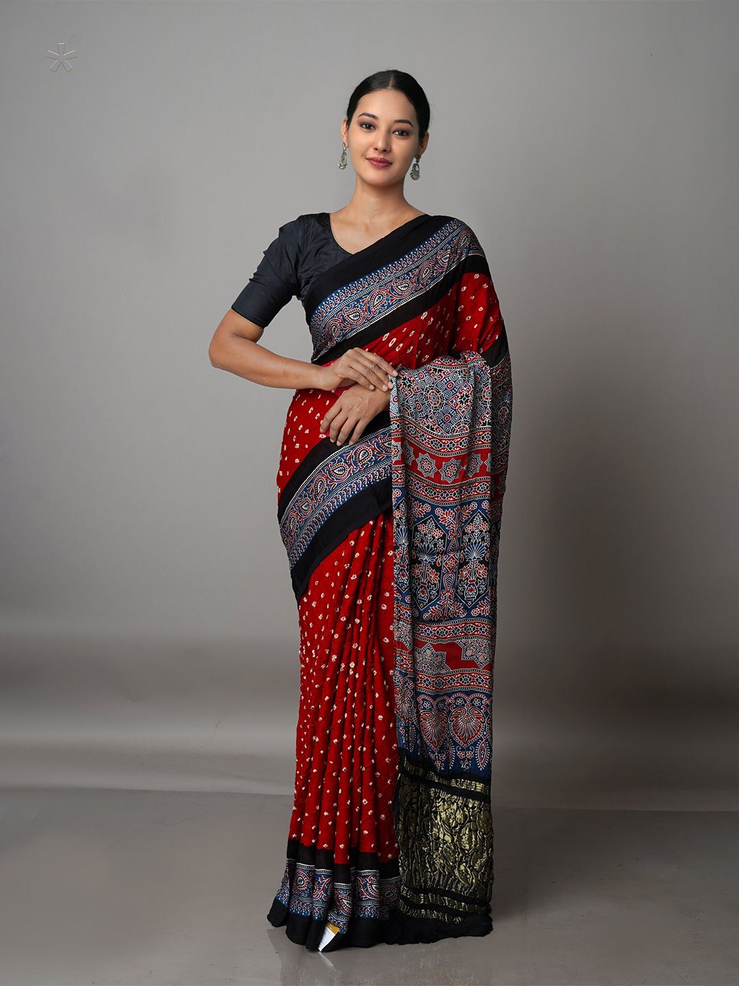 Unnati Silks Burgundy & Black Bandhani Silk Blend Bandhani Saree Price in India