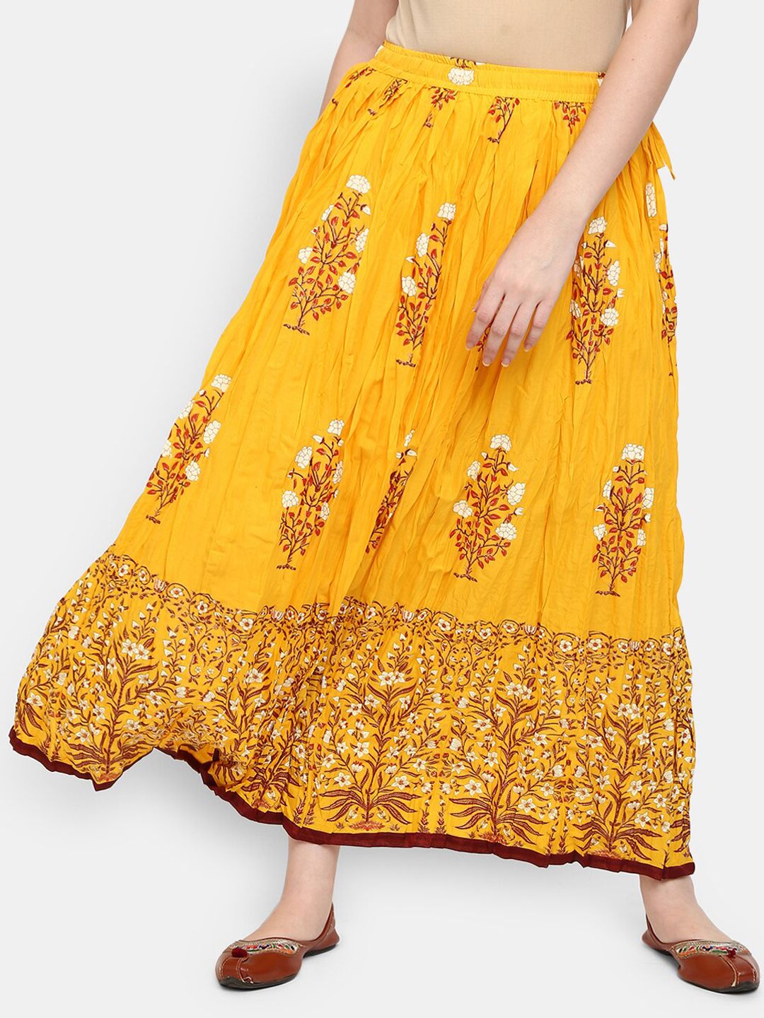 V-Mart Women Yellow & Maroon Floral Printed Pure Cotton Flared Skirt Price in India