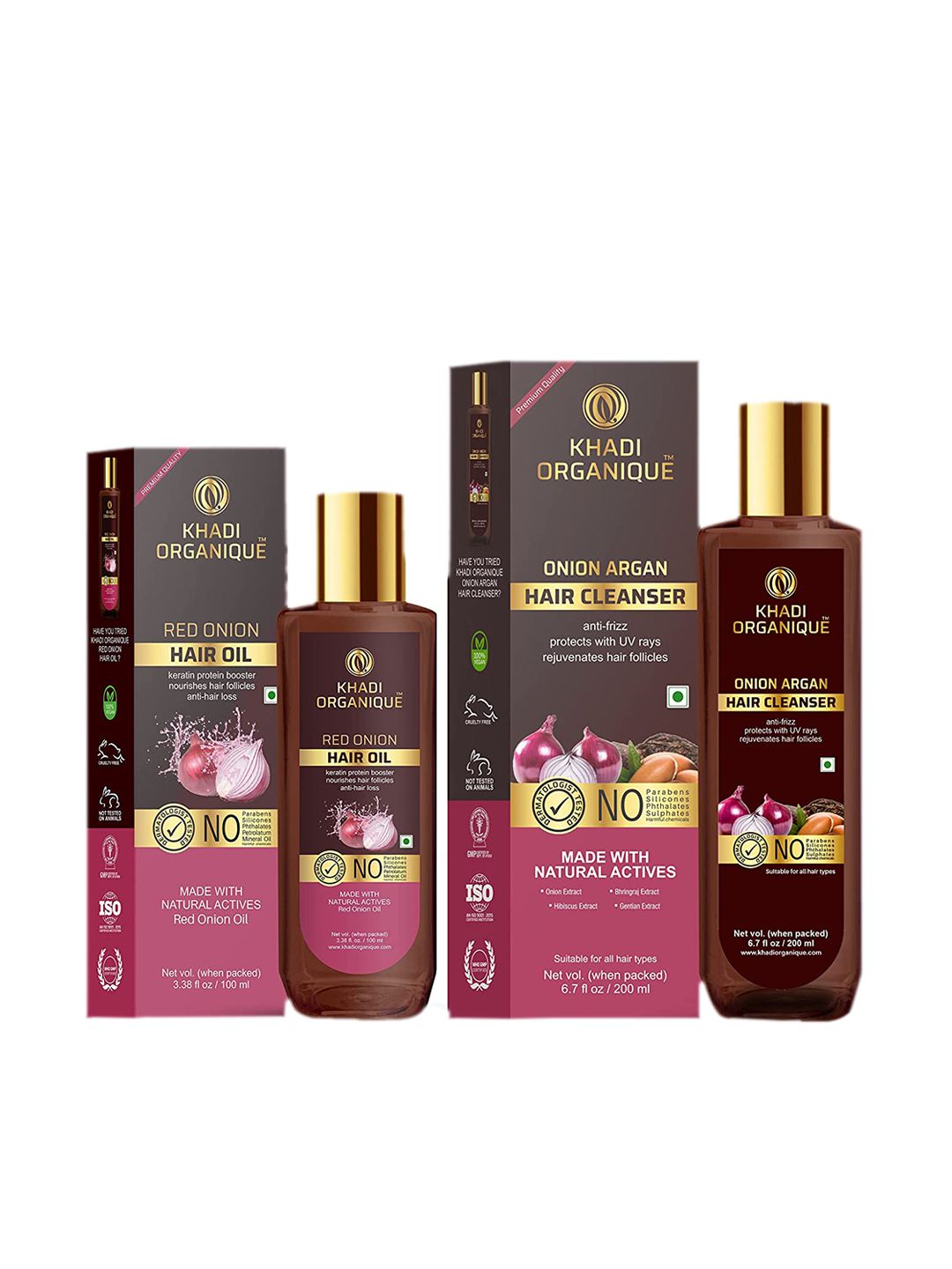 Khadi Organique Pack Of 2 Red Hair Oil & Argan Hair Shampoo For Anti Hair Loss 300 ml