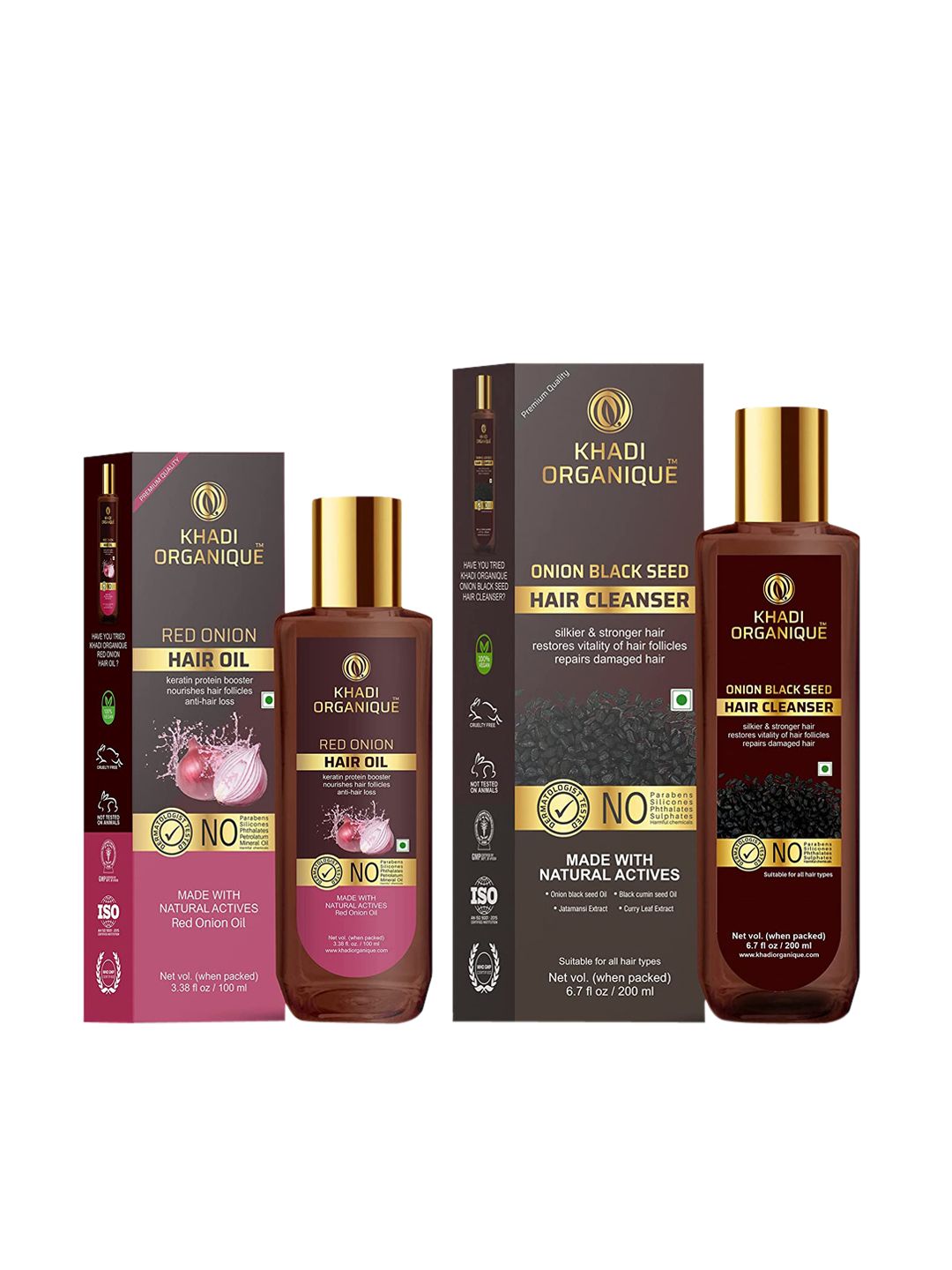 Khadi Organique Pack Of 2 Onion Hair Oil & Onion Black Seed Hair Shampoo 300 ml