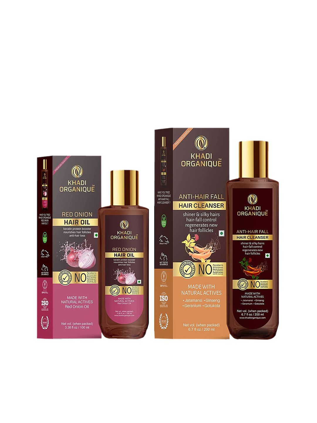 Khadi Organique Pack of 2 Red Onion Hair Oil & Anti Hair Fall Shampoo 300ml