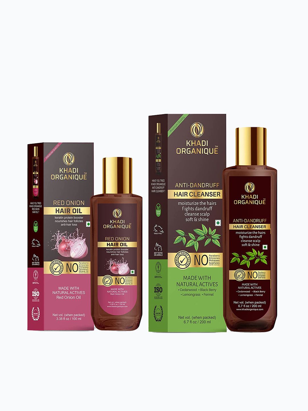 Khadi Organique Pack of 2 Red Onion Hair Oil & Anti Dandruff Hair Shampoo 300ml
