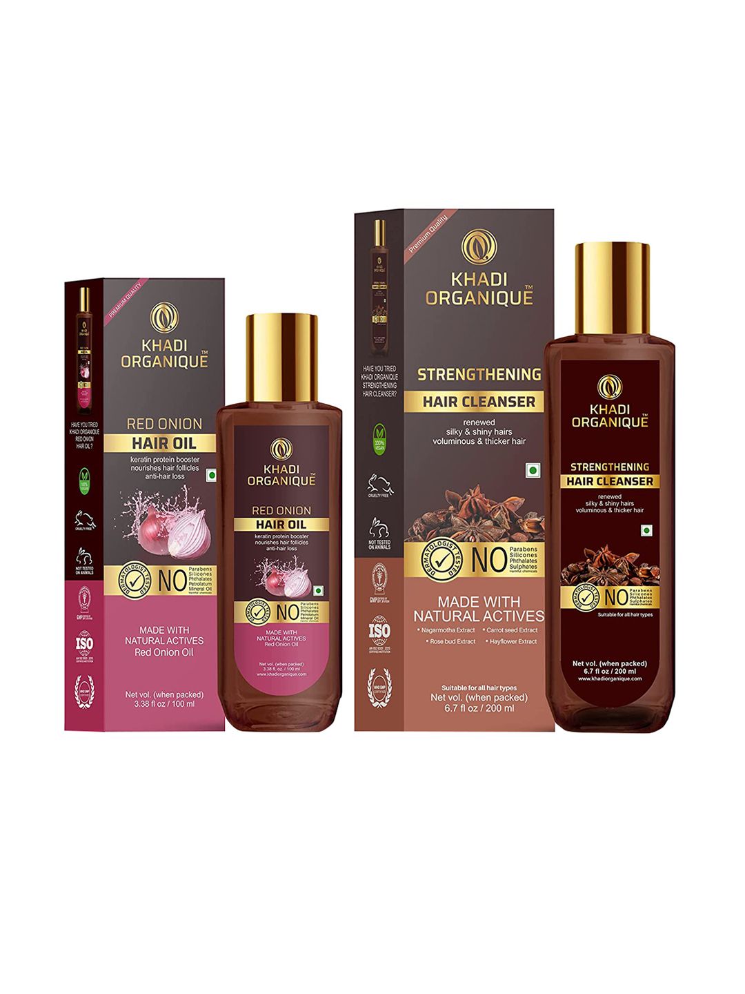 Khadi Organique Pack of 2 Red Onion Hair Oil & Strengthening Hair Shampoo -300 ml