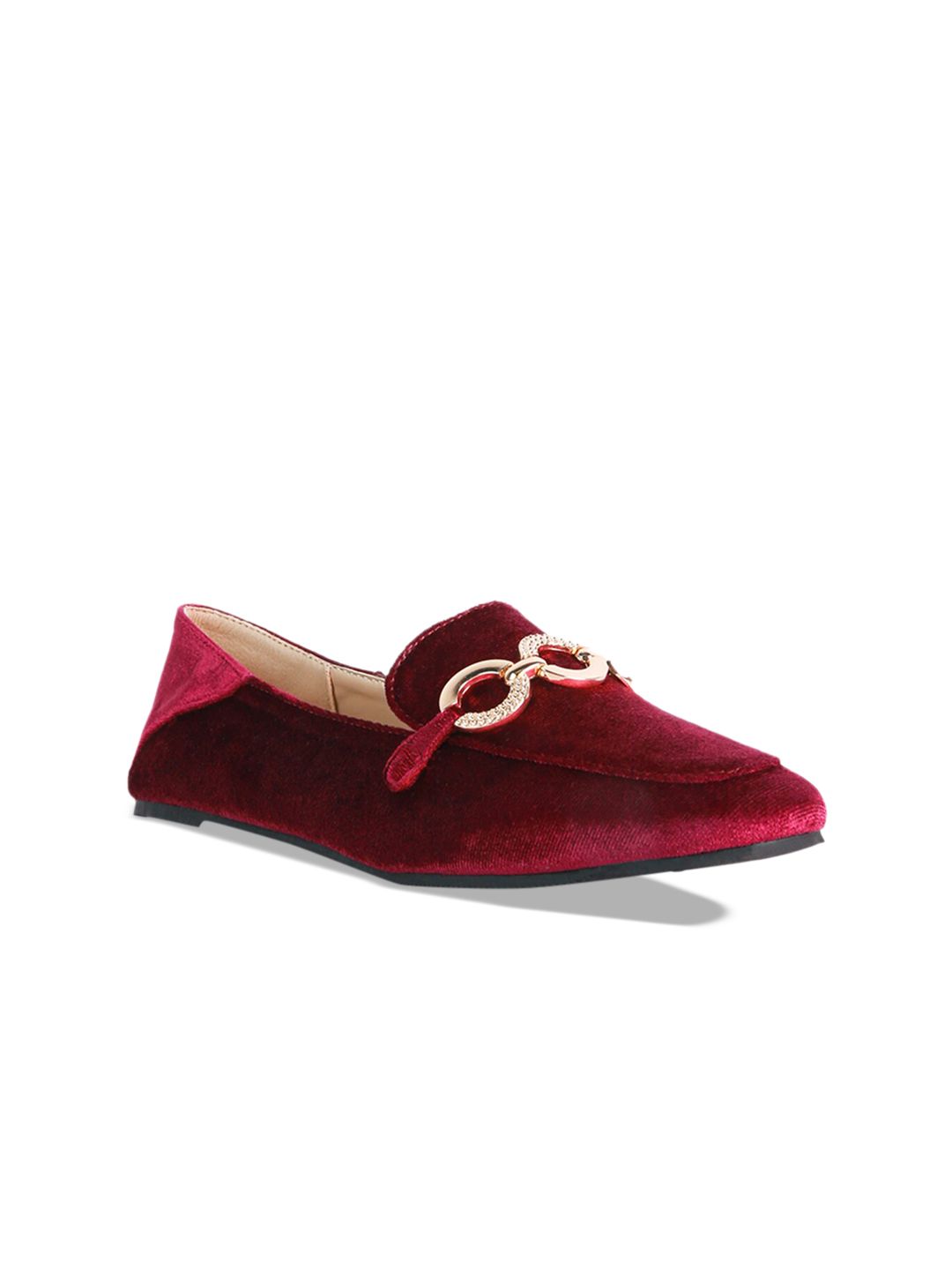 London Rag Women Red Woven Design Velvet Loafers Price in India