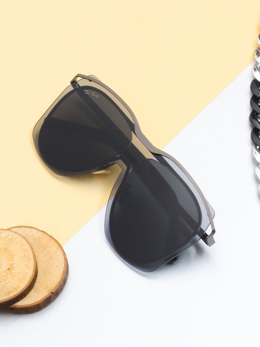 Ted Smith Unisex Black Lens & Gunmetal-Toned Aviator Sunglasses with UV Protected Lens