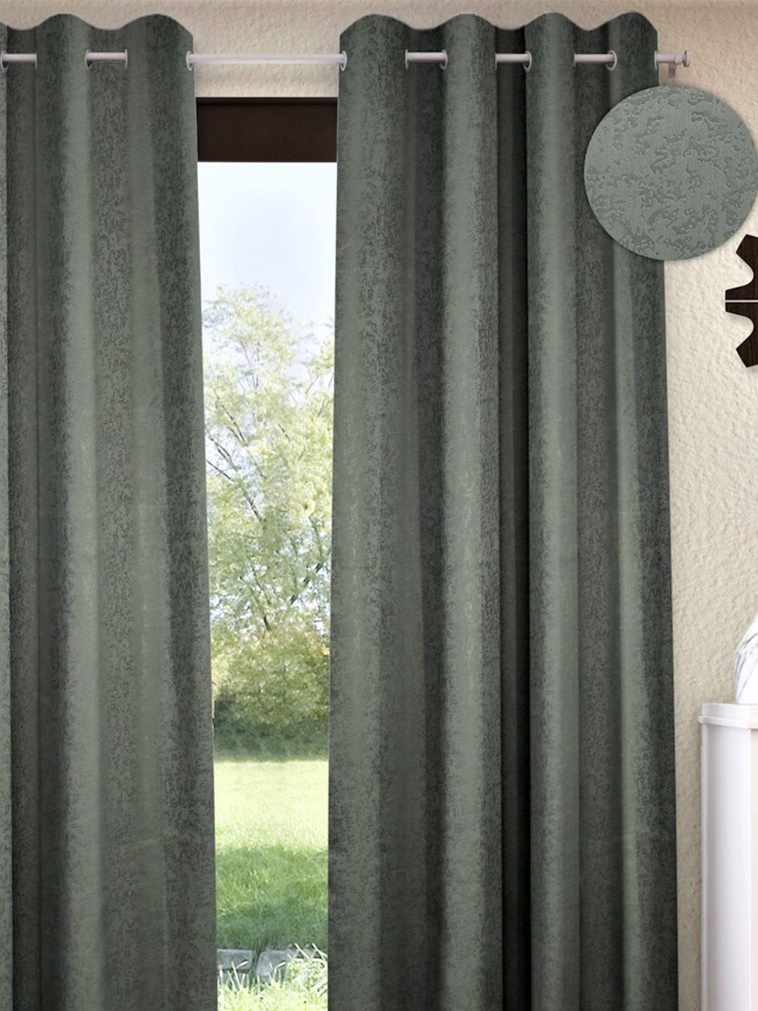 Home Sizzler Grey Black Self Design Out Door Curtain