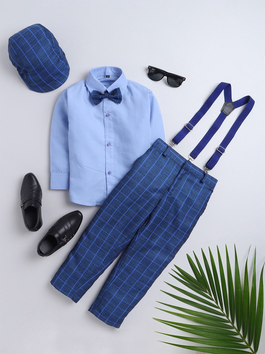 Jeetethnics Boys Navy Blue & Blue Shirt & Trouser With Suspenders