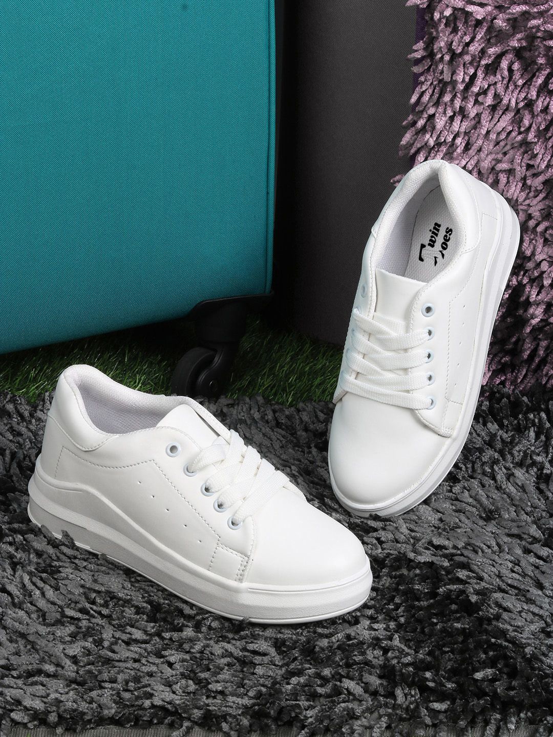 TWIN TOES Women White Solid Lace-Ups Leight Weight Sneakers Price in India