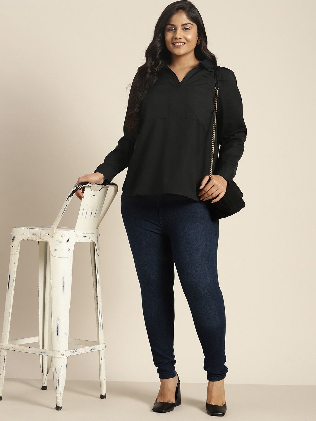 Sztori Plus Size V-Neck Full Sleeves Shirt Style Top Price in India