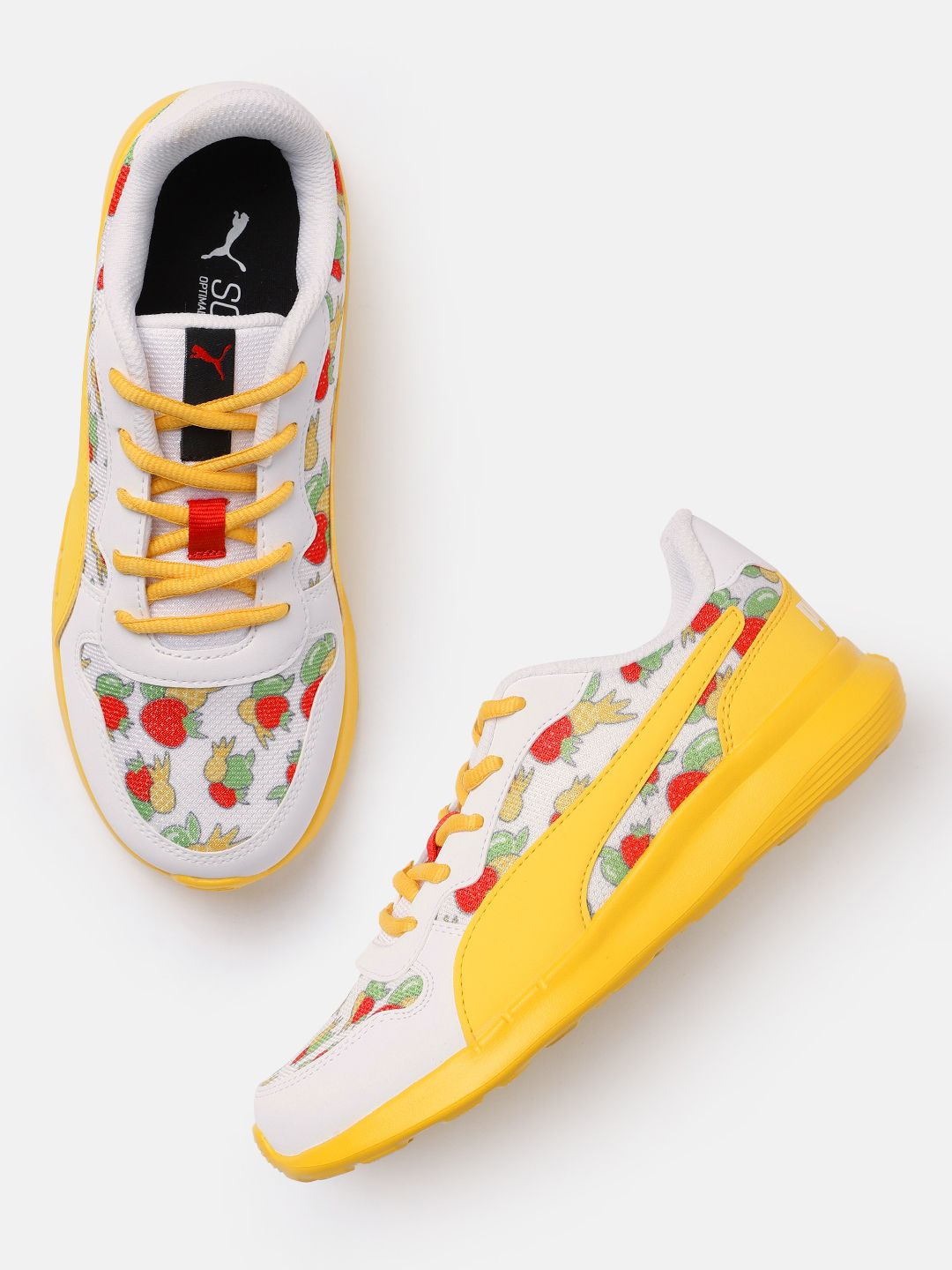 Puma Unisex White & Yellow Cooby JR V1 Printed Sneakers Price in India