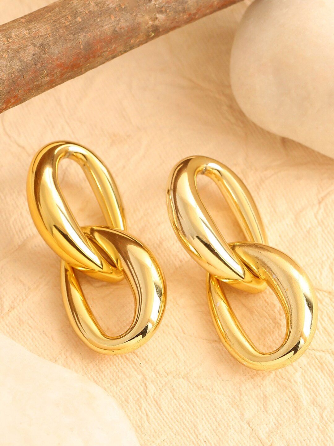 SOHI Gold Plated Contemporary Drop Earrings
